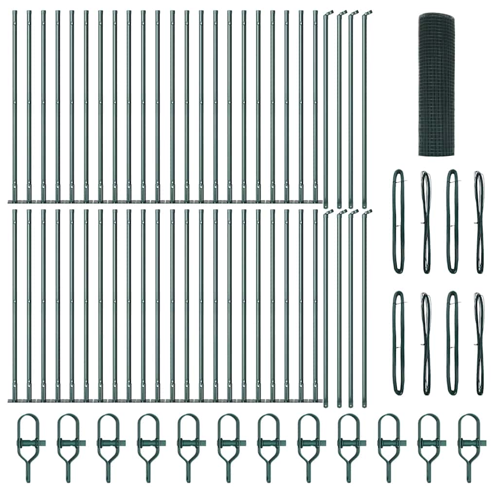 Fence with Posts Green 0.5 x 100 m Steel