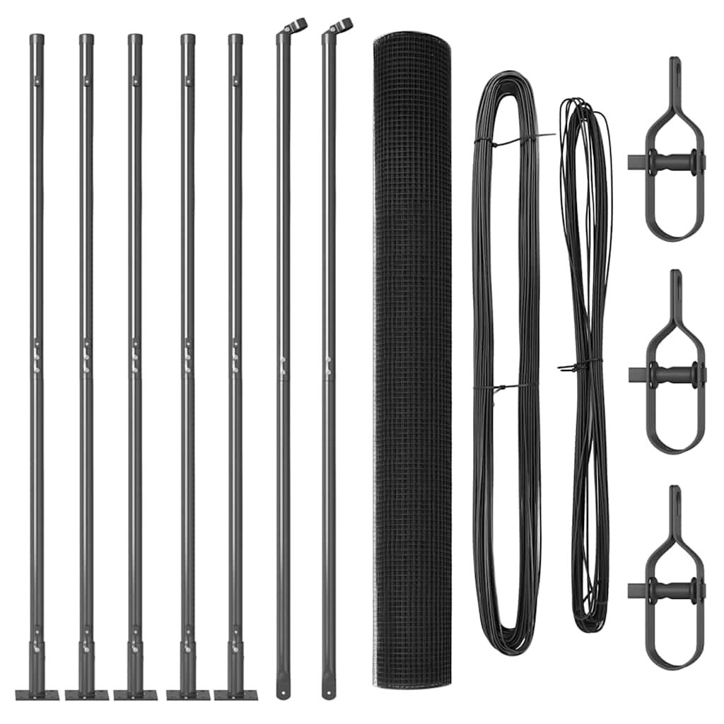Fence with Posts Grey 1.6 x 10 m Steel