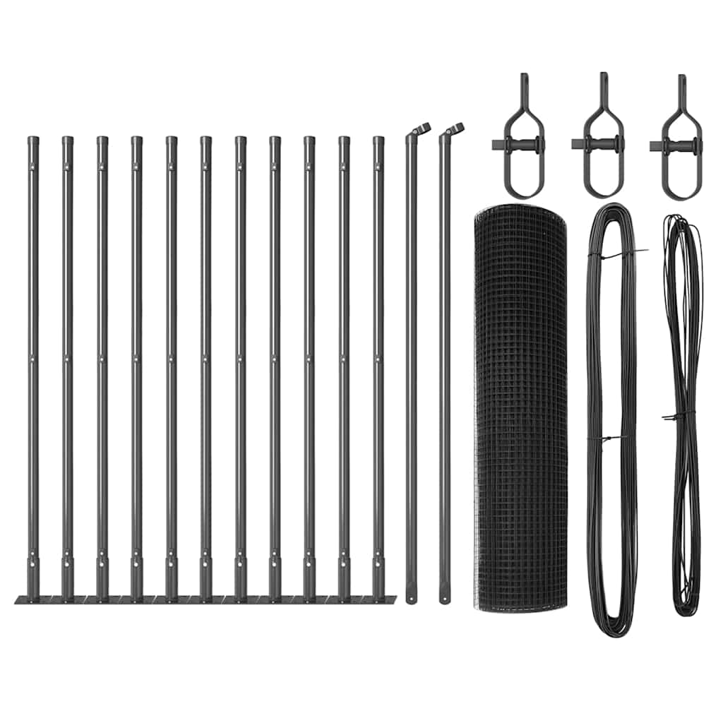 Fence with Posts Grey 0.4 x 25 m Steel