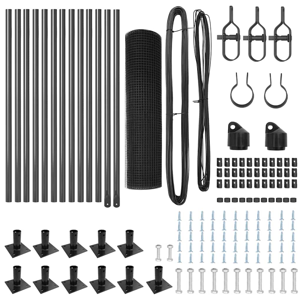 Fence with Posts Grey 0.4 x 25 m Steel
