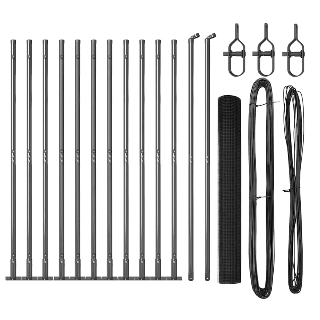 Fence with Posts Grey 1 x 25 m Steel