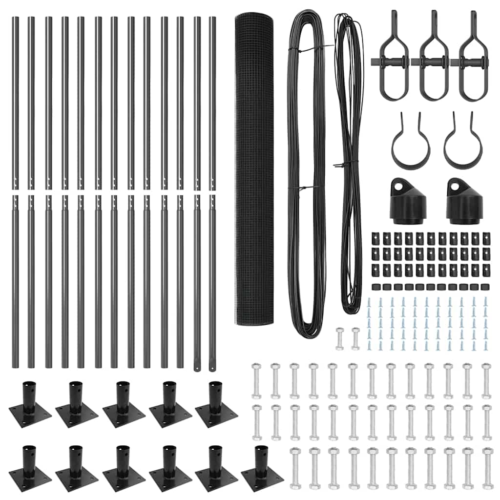 Fence with Posts Grey 1 x 25 m Steel