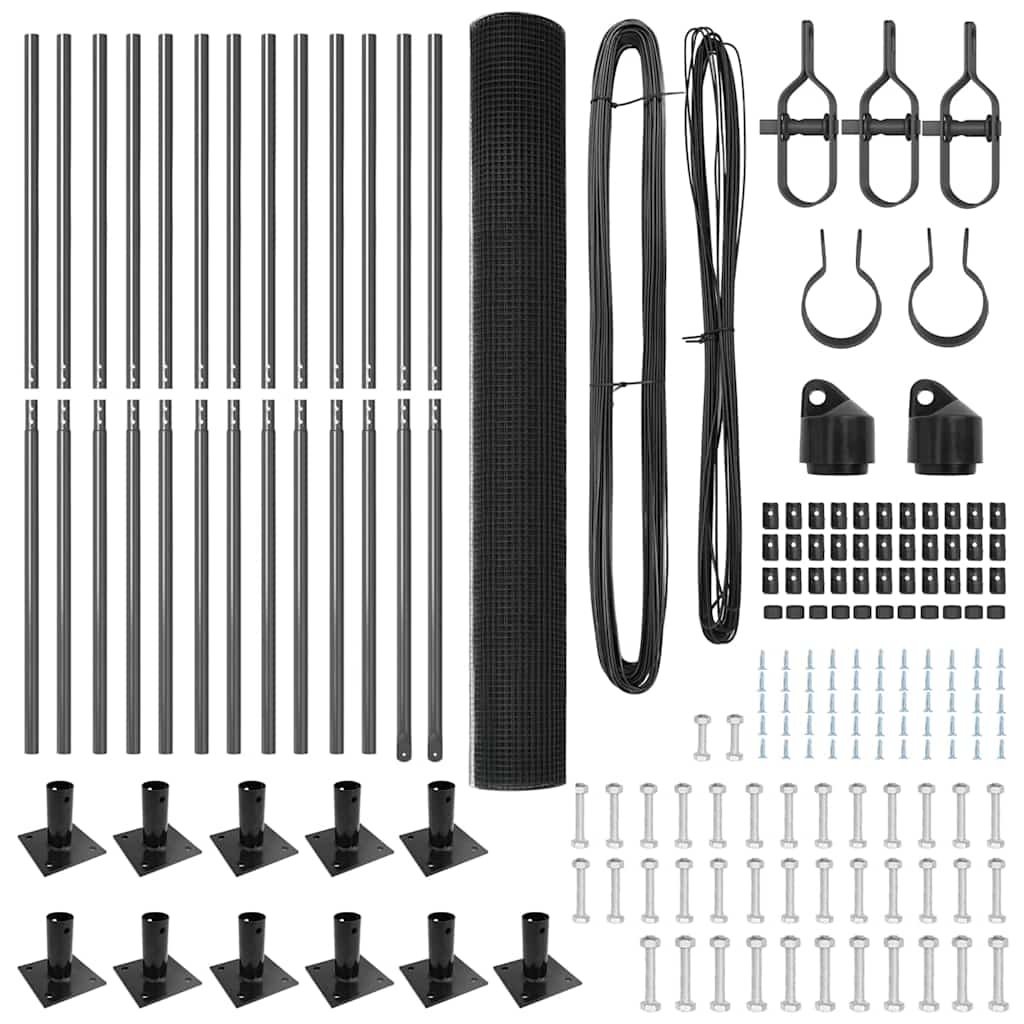 Fence with Posts Grey 1.5 x 25 m Steel