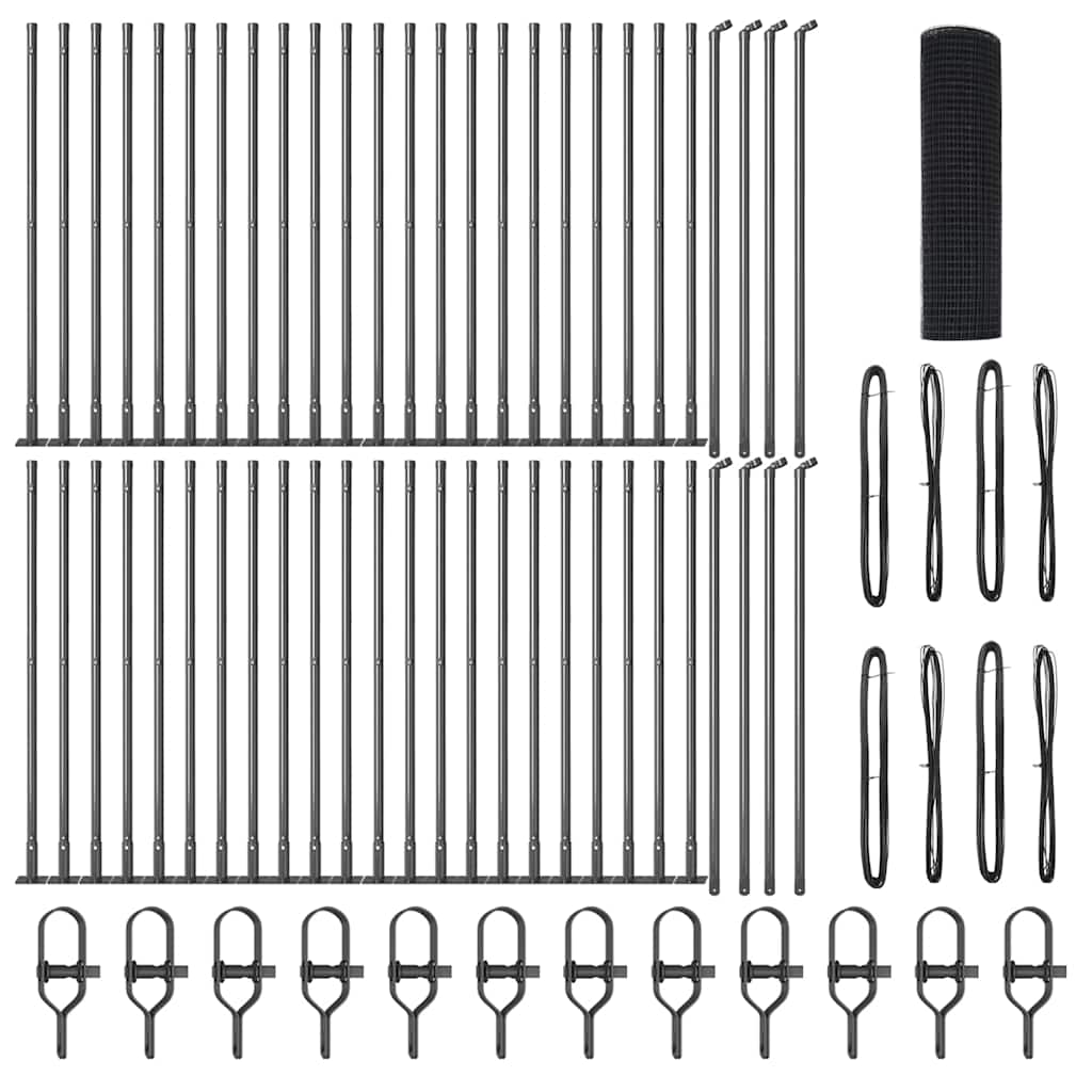 Fence with Posts Grey 0.6 x 100 m Steel