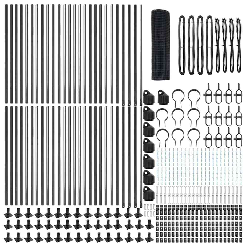 Fence with Posts Grey 1 x 100 m Steel