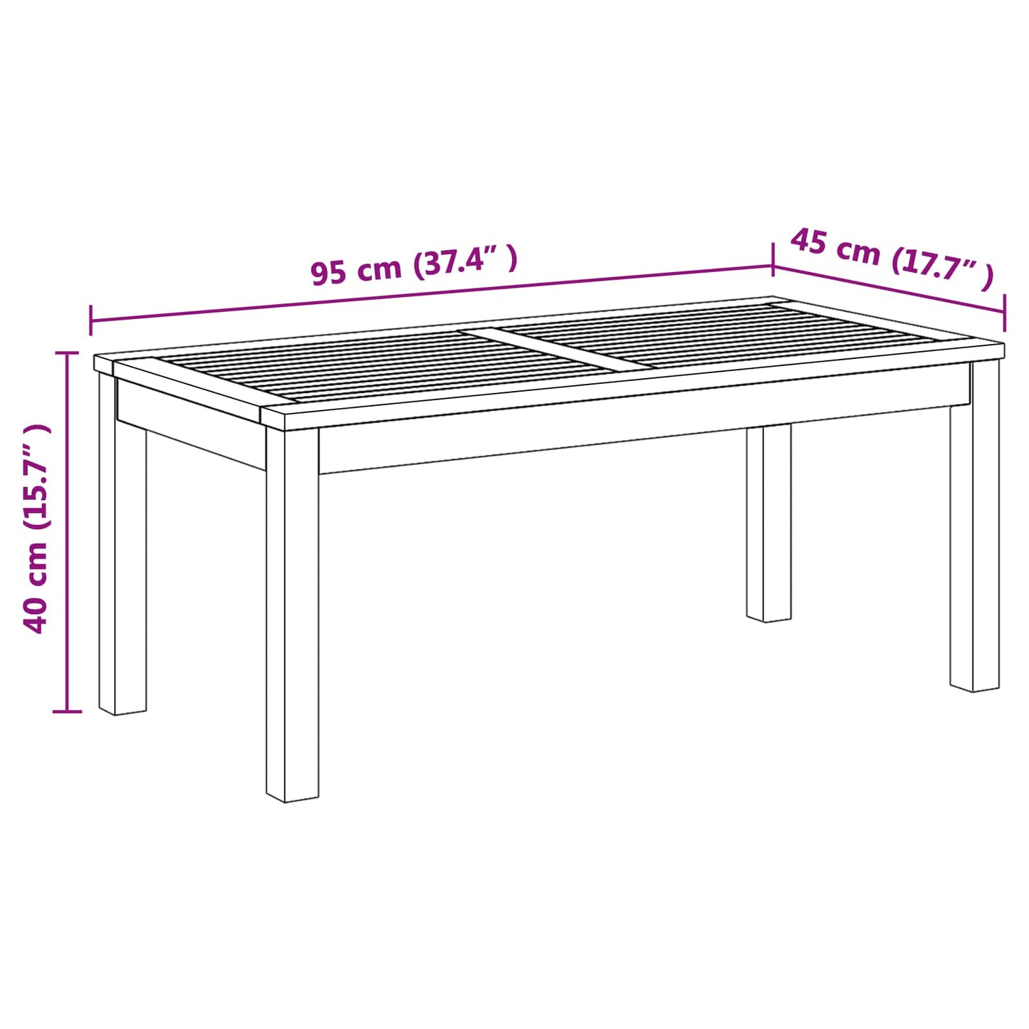 Garden Table Natural 95 x 45 x 40 cm Solid teak wood