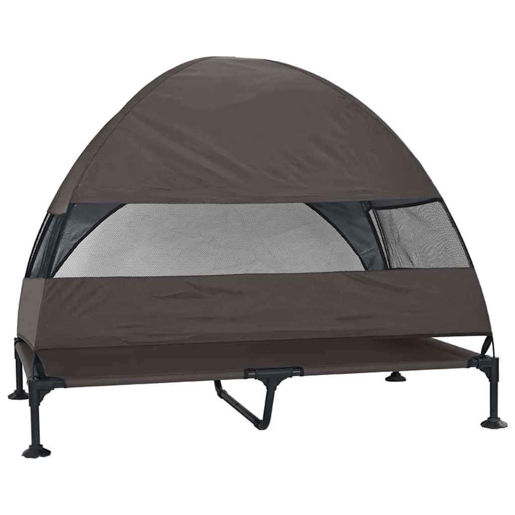Raised Dog Bed Folding Brown 127 x 81 x 108 cm Fabric and Steel