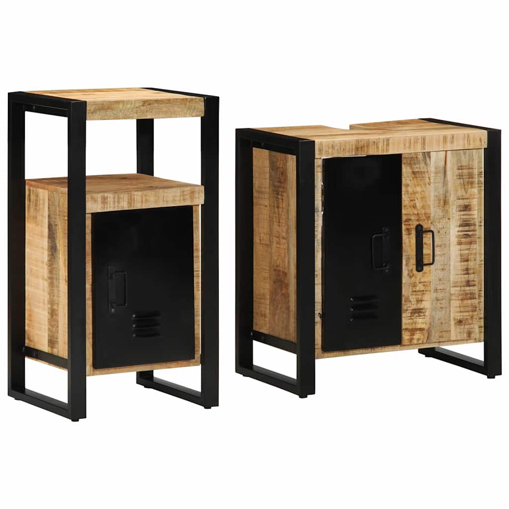 Bathroom Furniture Set 2 pcs Brown Soild rough mango wood