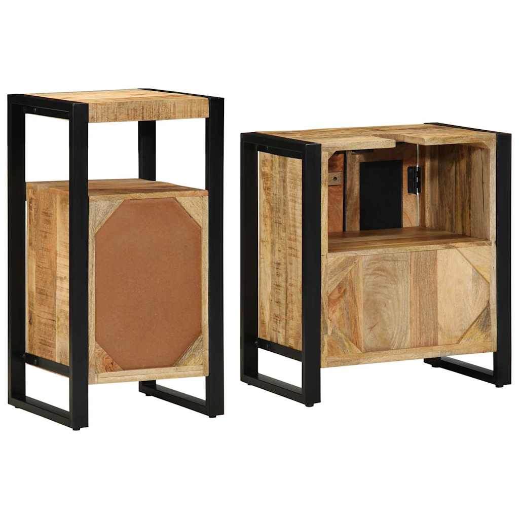Bathroom Furniture Set 2 pcs Brown Soild rough mango wood