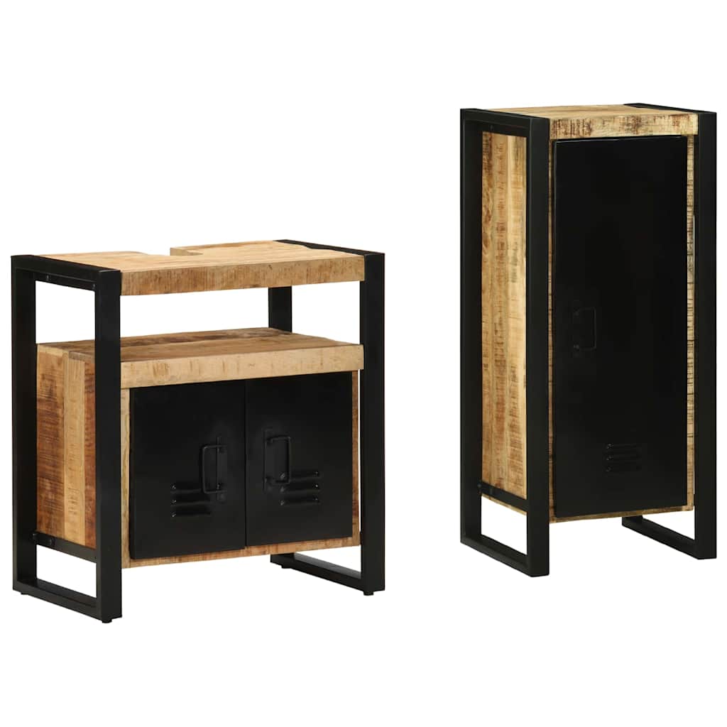 Bathroom Furniture Set with Shelf 2 pcs Brown Solid Mango Wood