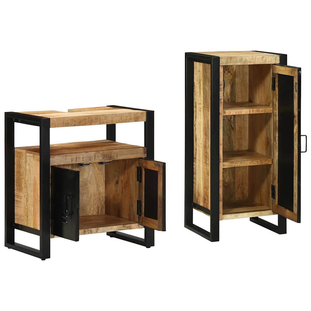 Bathroom Furniture Set with Shelf 2 pcs Brown Solid Mango Wood