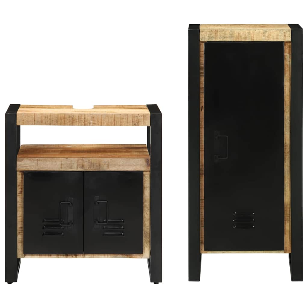 Bathroom Furniture Set with Shelf 2 pcs Brown Solid Mango Wood