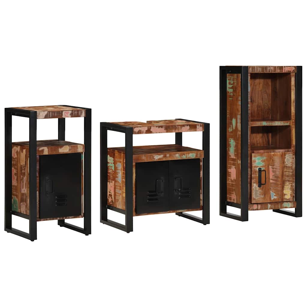 Bathroom Furniture Set 3 pcs Multicolour Solid Reclaimed Wood