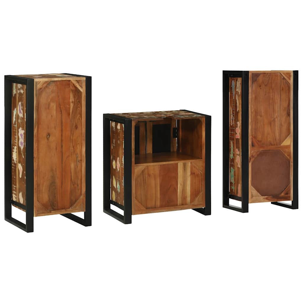 Bathroom Furniture Set 3 pcs Multicolour Solid Reclaimed Wood
