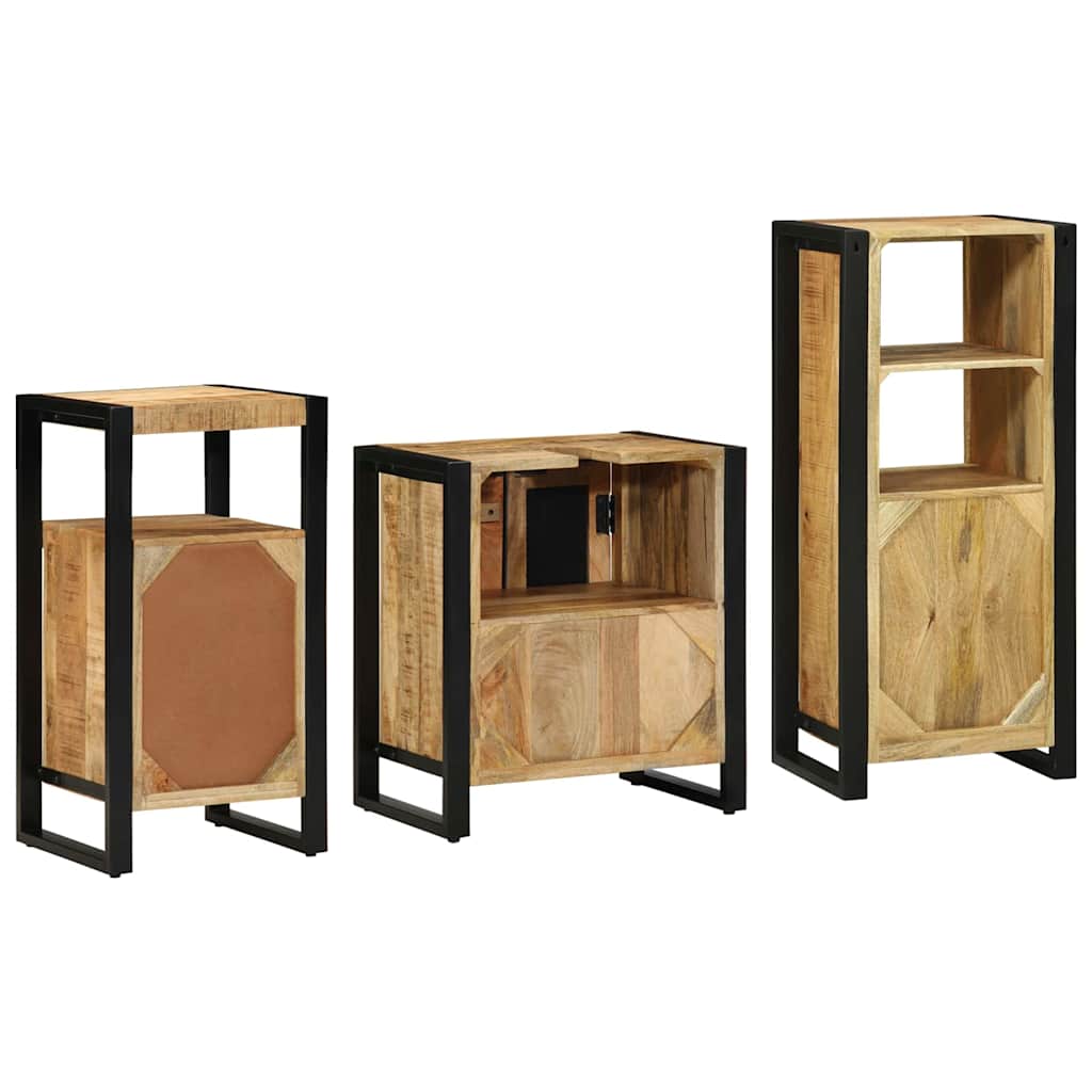 Bathroom Furniture Set with Shelf 3 pcs Brown Solid Mango Wood