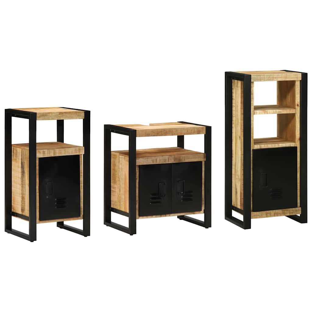 Bathroom Furniture Set with Shelf 3 pcs Brown Solid Mango Wood