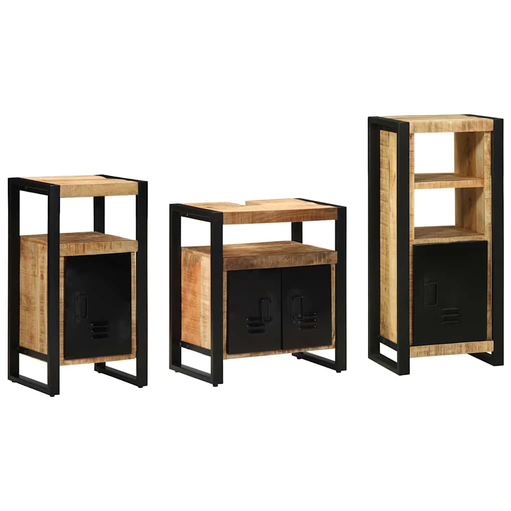 Bathroom Furniture Set with Shelf 3 pcs Brown Solid Mango Wood