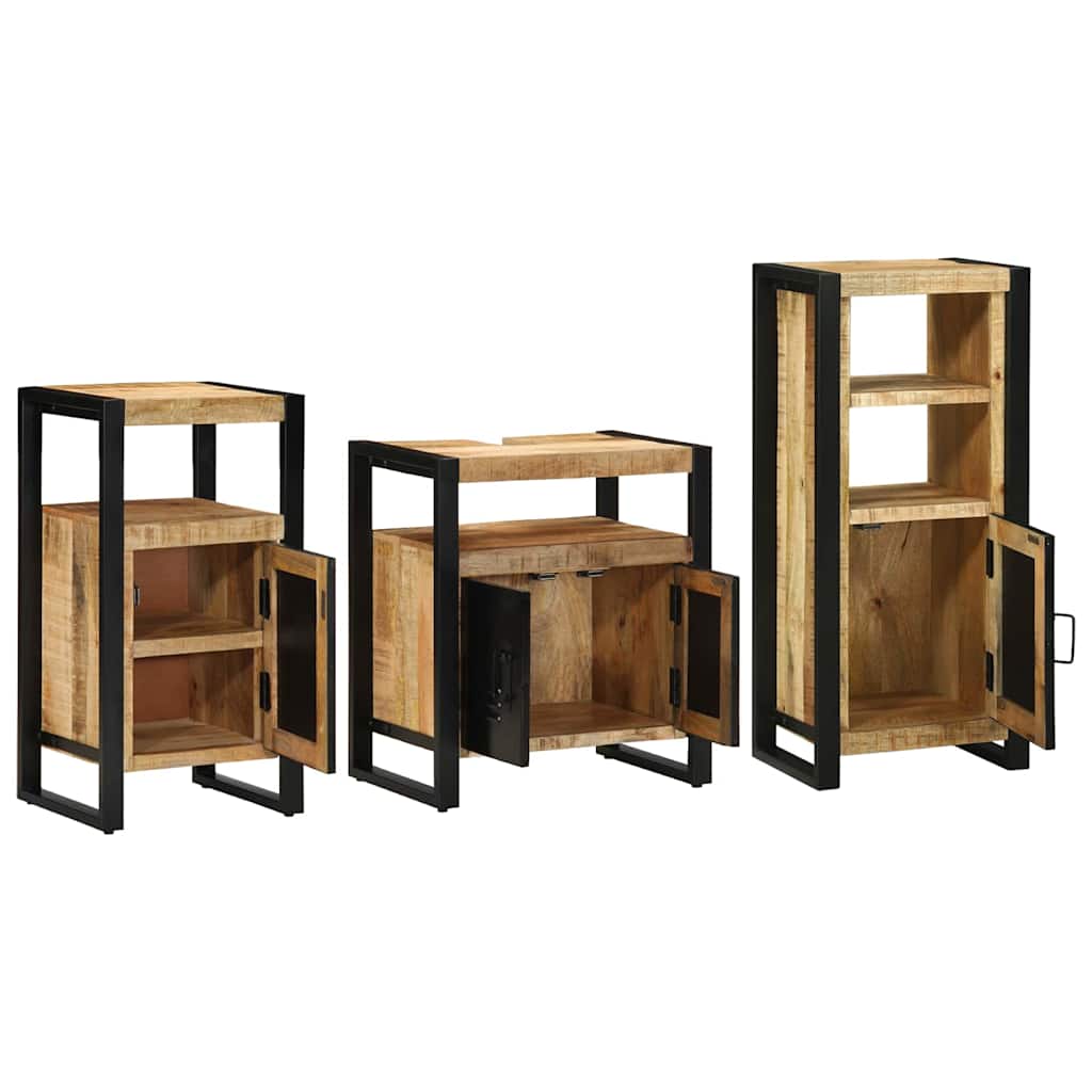 Bathroom Furniture Set with Shelf 3 pcs Brown Solid Mango Wood