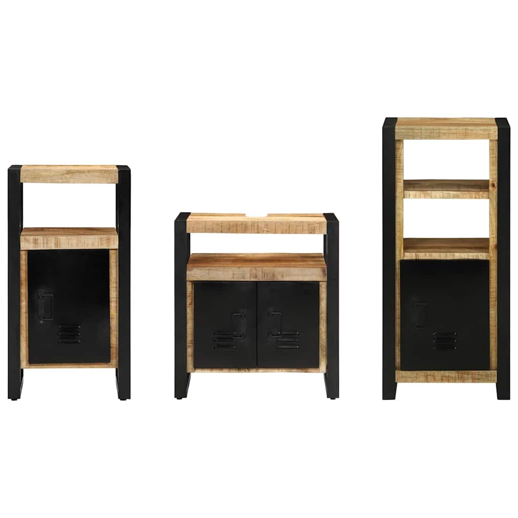 Bathroom Furniture Set with Shelf 3 pcs Brown Solid Mango Wood
