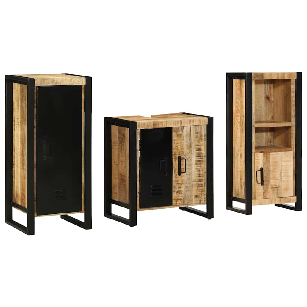 Bathroom Furniture Set with Shelf 3 pcs Brown Solid Mango Wood