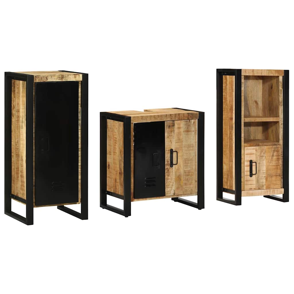 Bathroom Furniture Set with Shelf 3 pcs Brown Solid Mango Wood