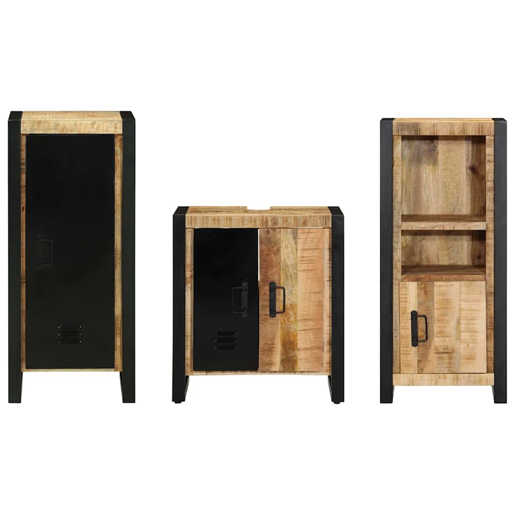 Bathroom Furniture Set with Shelf 3 pcs Brown Solid Mango Wood