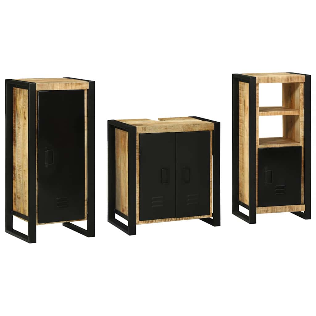 Bathroom Furniture Set with Shelf 3 pcs Brown Solid Mango Wood