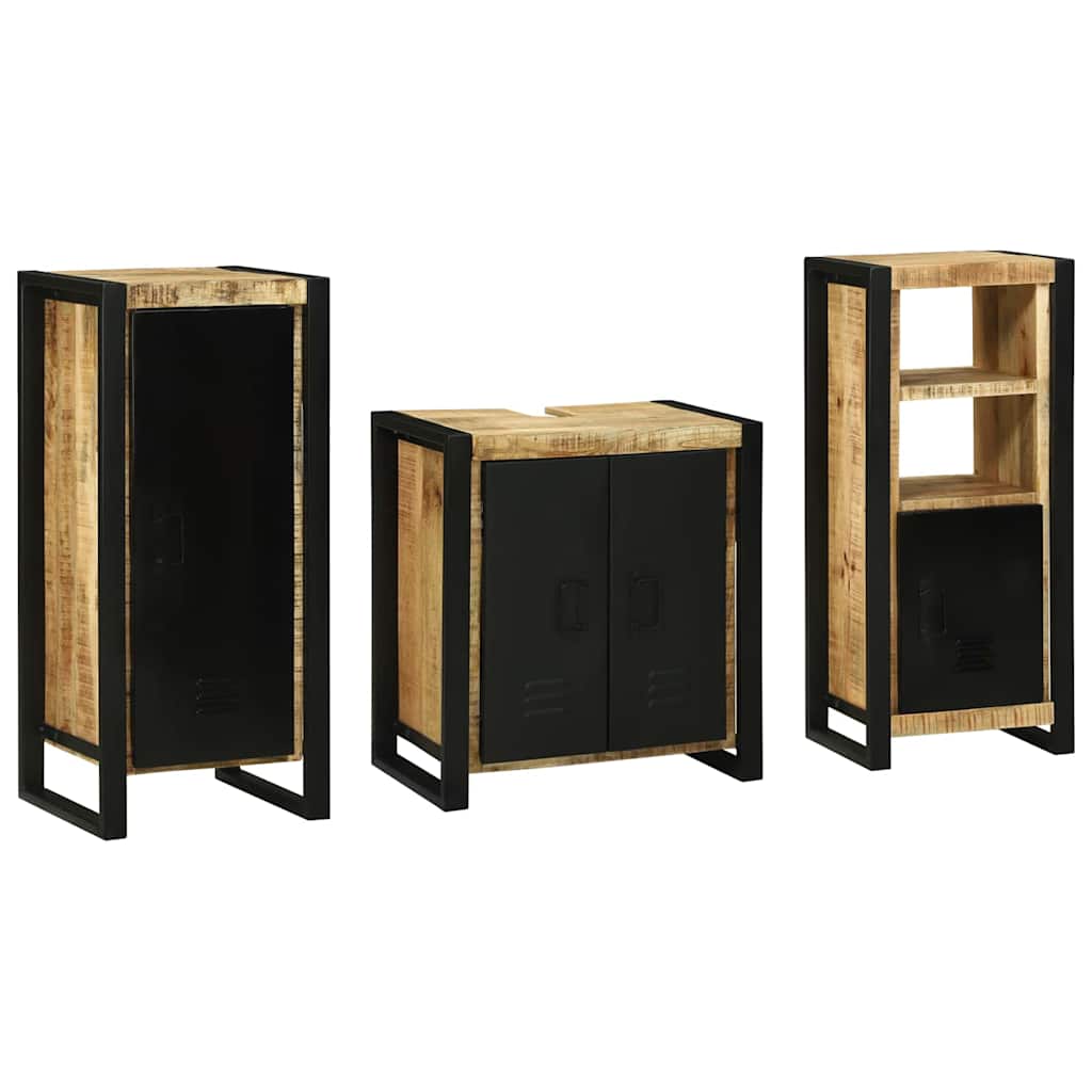 Bathroom Furniture Set with Shelf 3 pcs Brown Solid Mango Wood