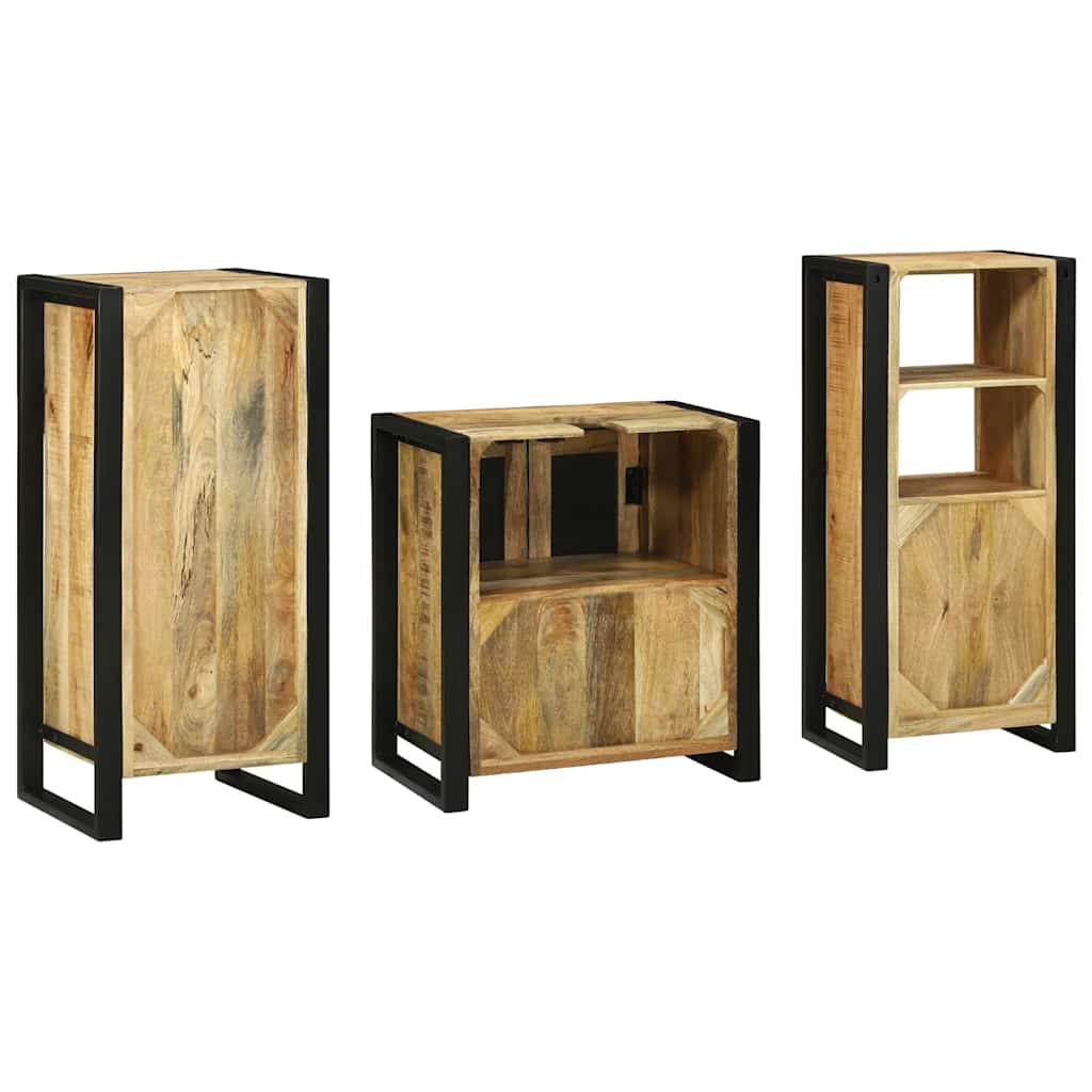 Bathroom Furniture Set with Shelf 3 pcs Brown Solid Mango Wood
