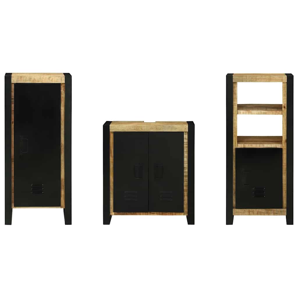 Bathroom Furniture Set with Shelf 3 pcs Brown Solid Mango Wood