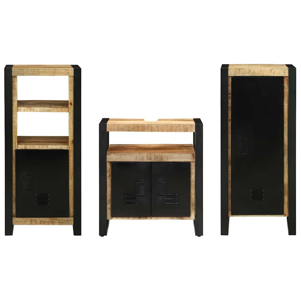 Bathroom Furniture Set with Shelf 3 pcs Brown Solid Mango Wood