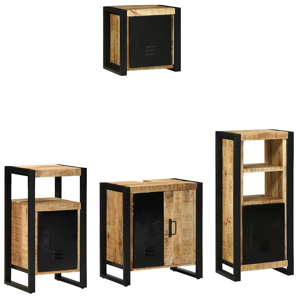 Bathroom Furniture Set with Shelf 4 pcs Brown Solid Mango Wood