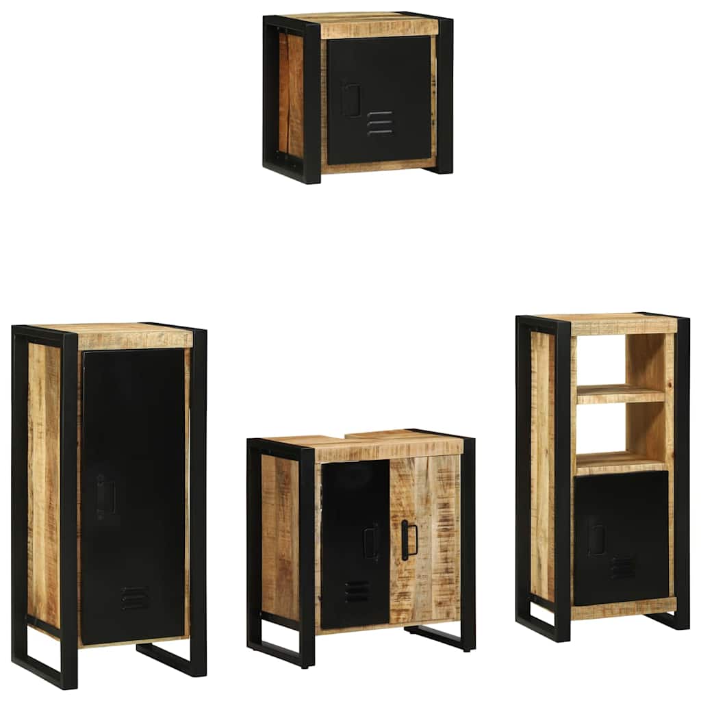 Bathroom Furniture Set with Shelf 4 pcs Brown Solid Mango Wood