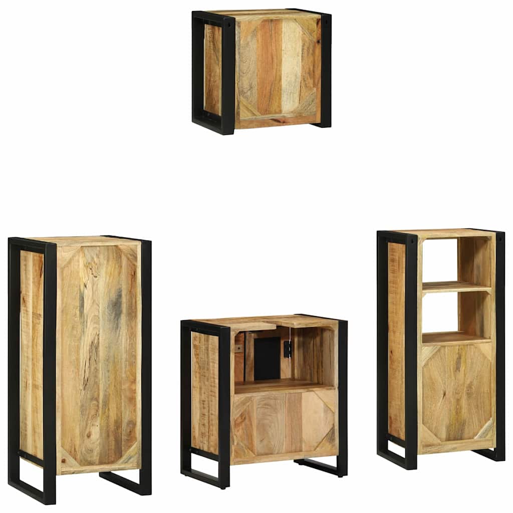 Bathroom Furniture Set with Shelf 4 pcs Brown Solid Mango Wood