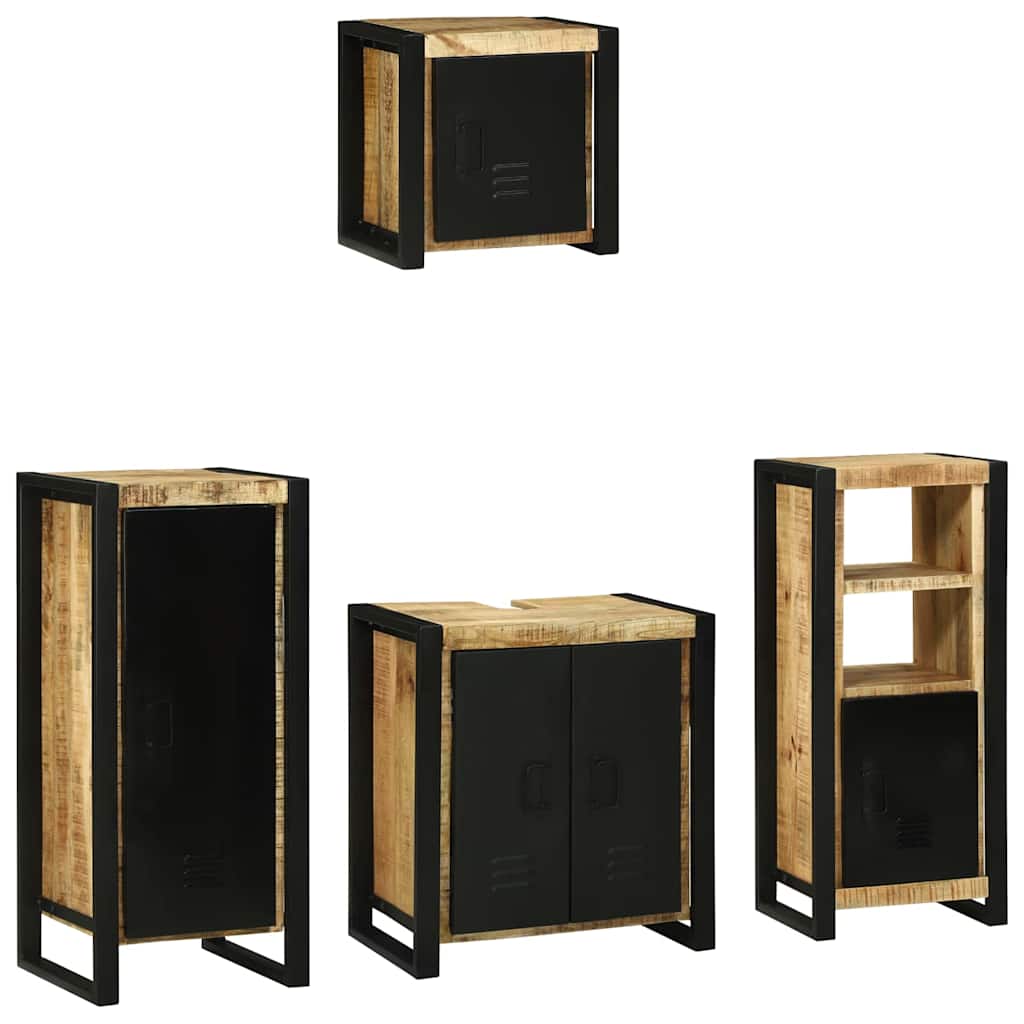 Bathroom Furniture Set with Shelf 4 pcs Brown Solid Mango Wood