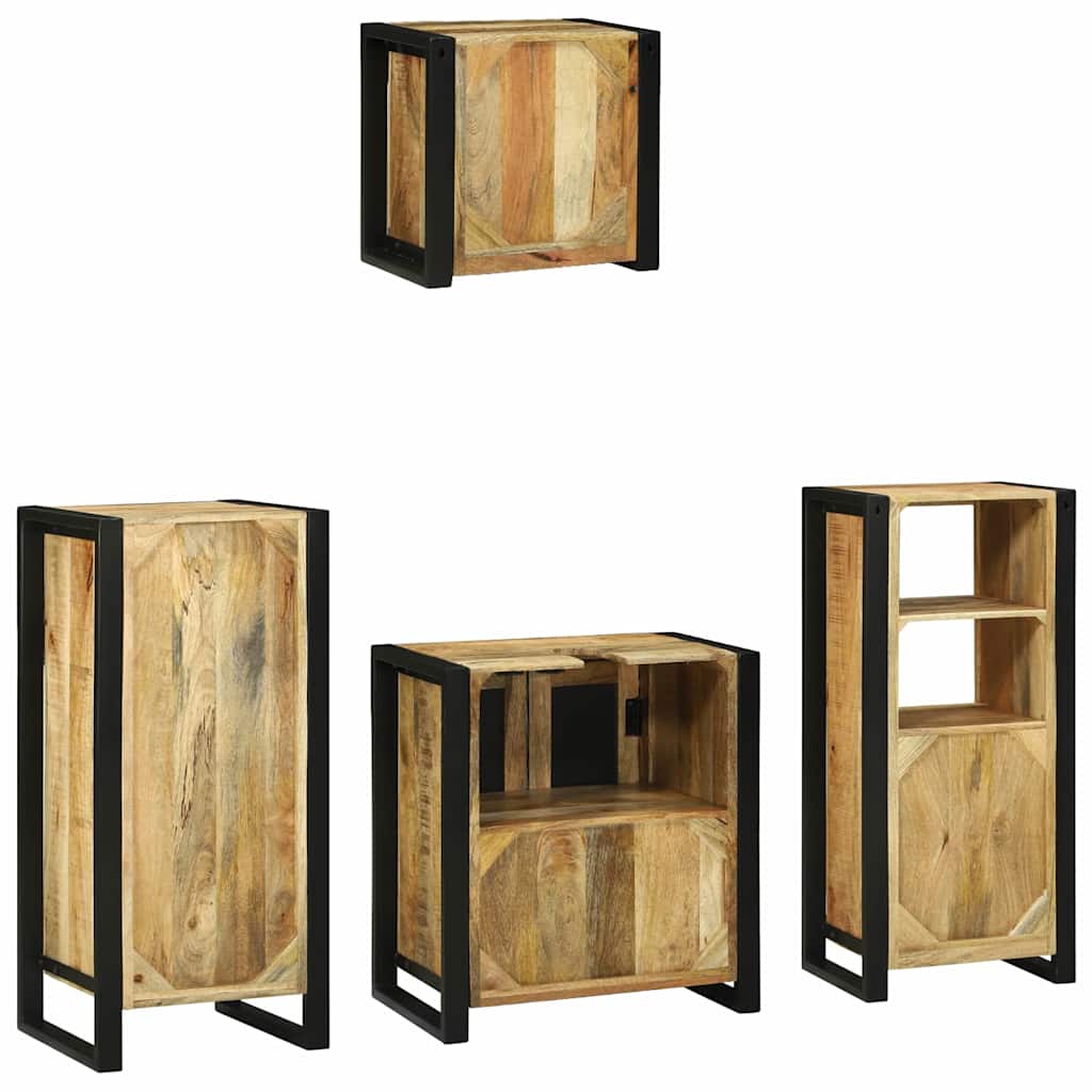 Bathroom Furniture Set with Shelf 4 pcs Brown Solid Mango Wood