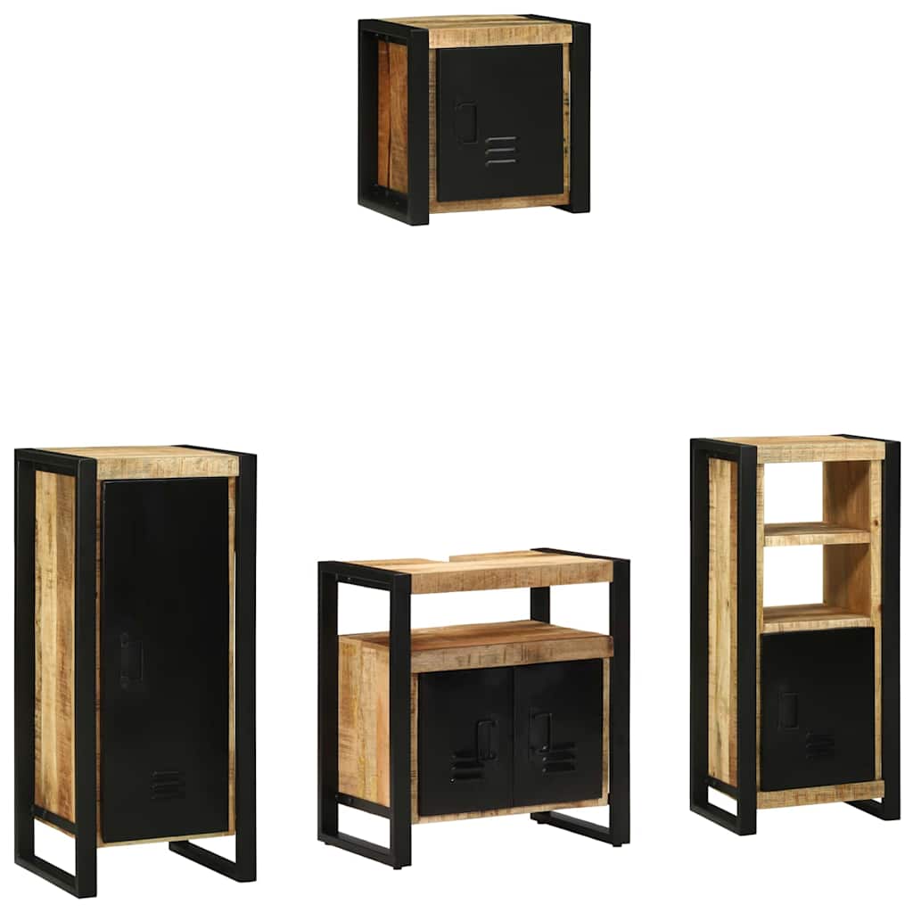 Bathroom Furniture Set with Shelf 4 pcs Brown Solid Mango Wood