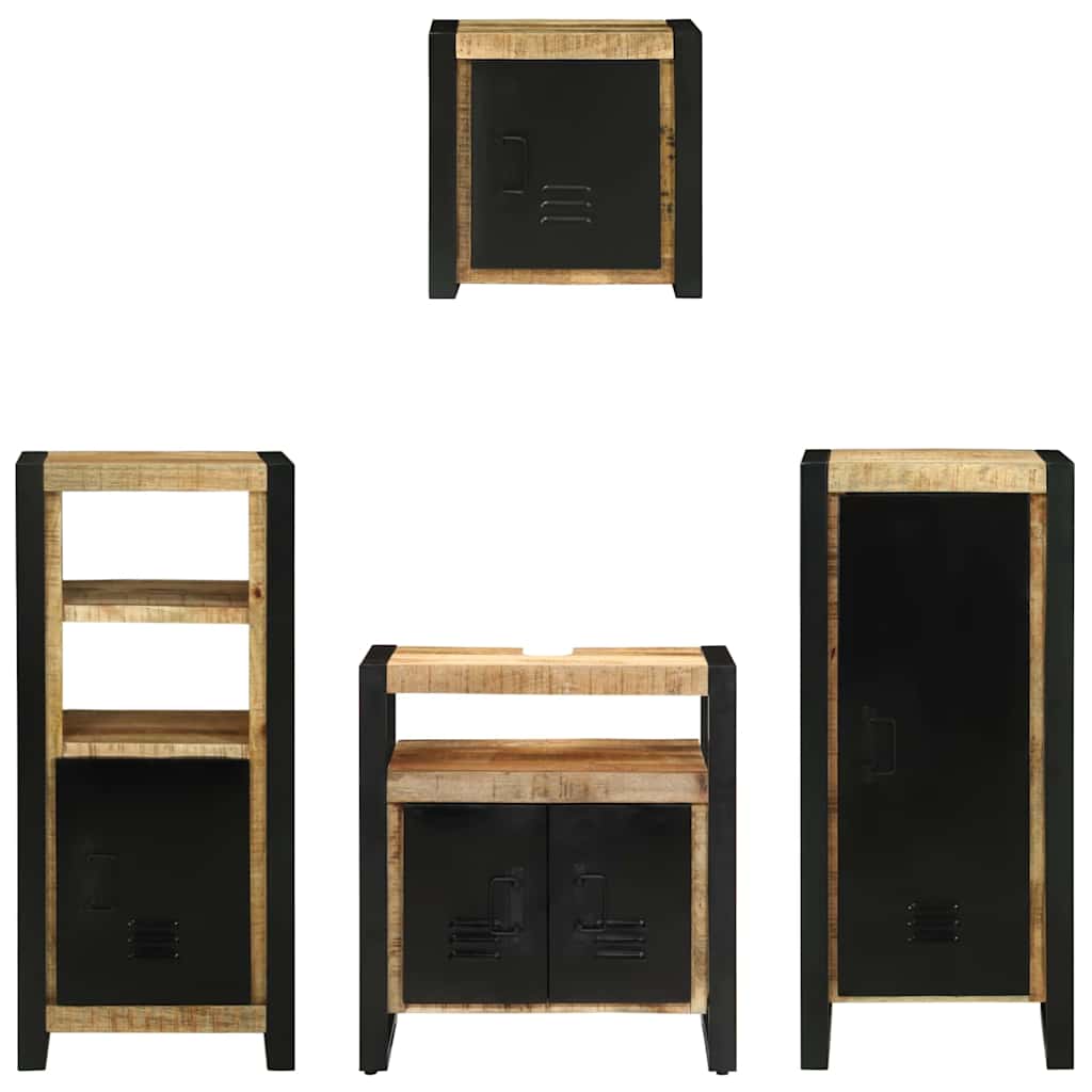 Bathroom Furniture Set with Shelf 4 pcs Brown Solid Mango Wood