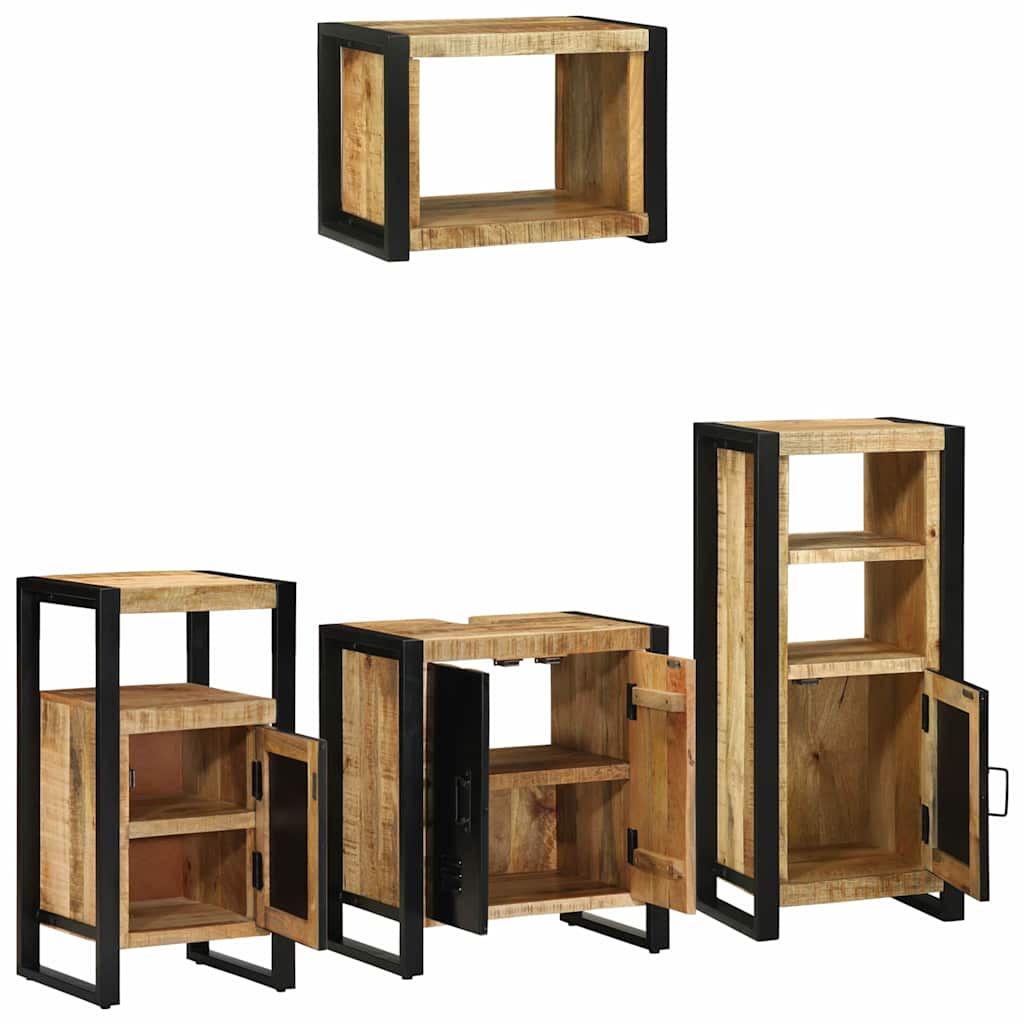 Bathroom Furniture Set with Shelf 4 pcs Brown Solid Mango Wood