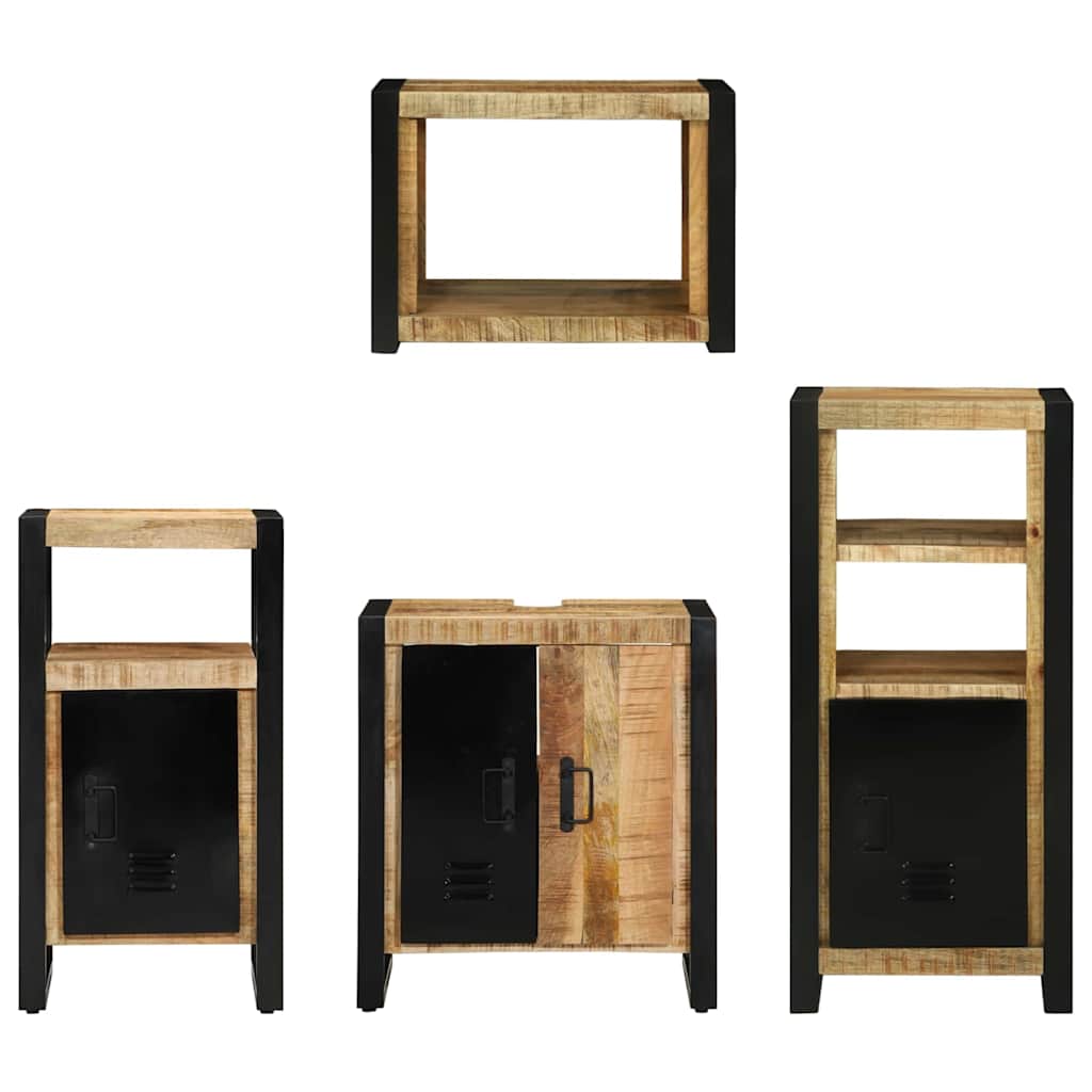 Bathroom Furniture Set with Shelf 4 pcs Brown Solid Mango Wood