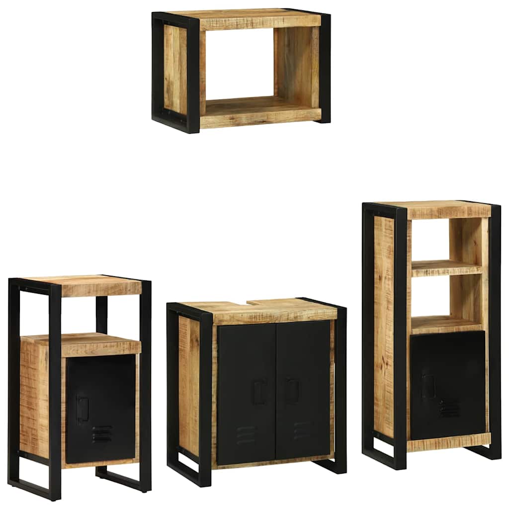 Bathroom Furniture Set with Shelf 4 pcs Brown Solid Mango Wood
