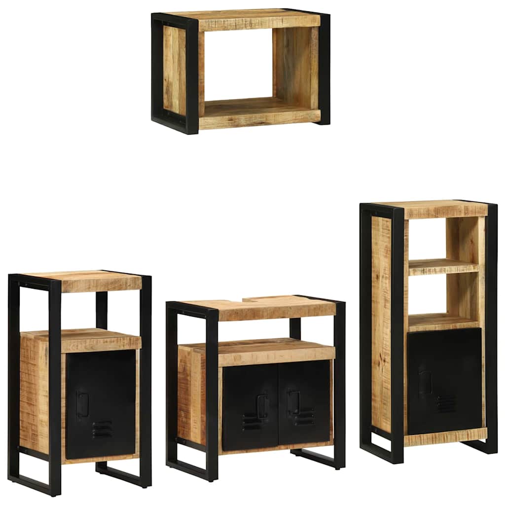 Bathroom Furniture Set with Shelf 4 pcs Brown Solid Mango Wood