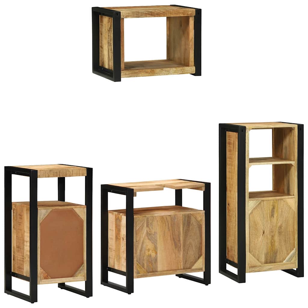Bathroom Furniture Set with Shelf 4 pcs Brown Solid Mango Wood