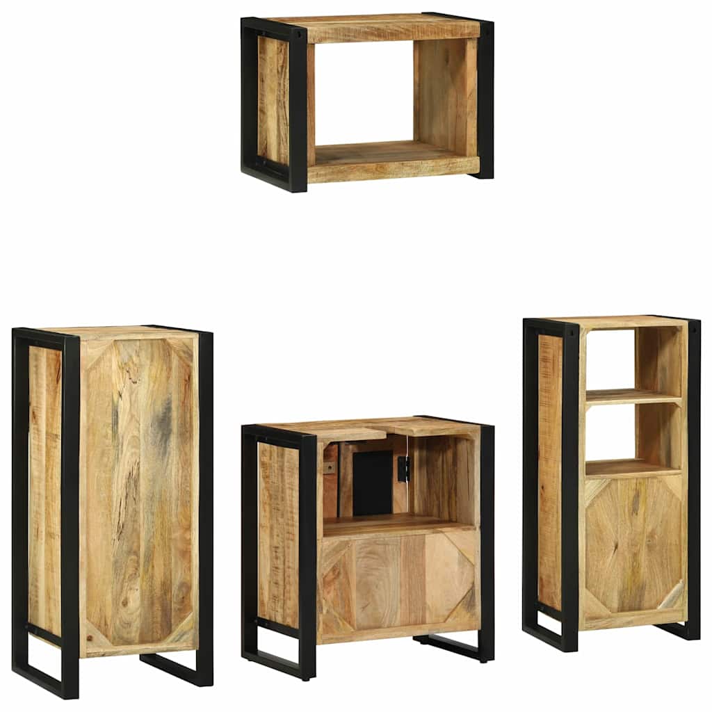 Bathroom Furniture Set with Shelf 4 pcs Brown Solid Mango Wood
