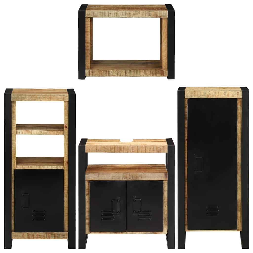 Bathroom Furniture Set with Door 4 pcs Brown Solid Mango Wood