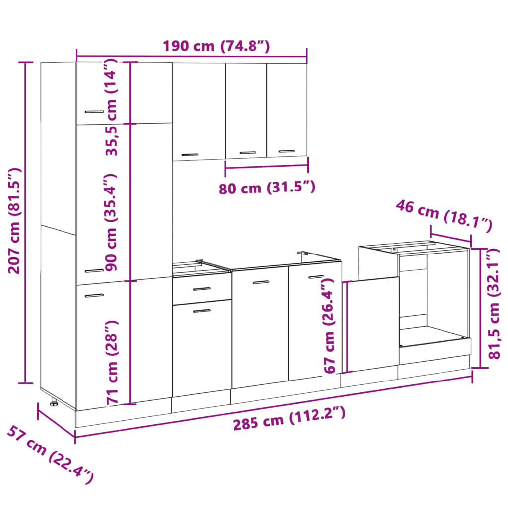 7 Piece Kitchen Cabinet Set Lyon Sonoma Oak Engineered Wood
