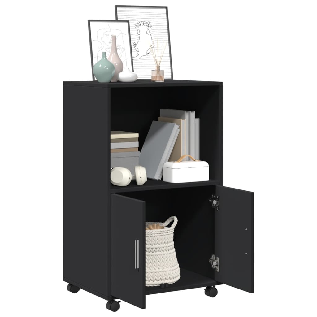 Rolling Cabinet Black 55x40x91 cm Engineered Wood