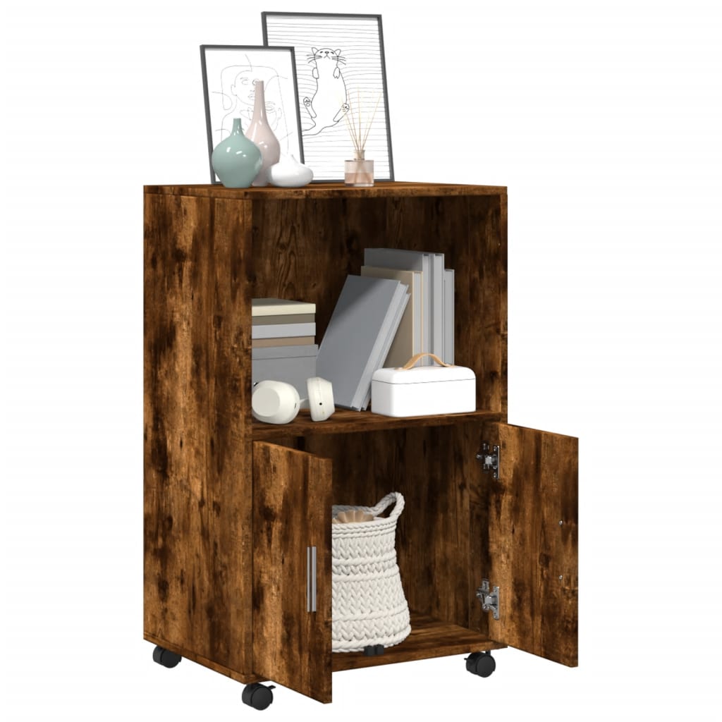 Rolling Cabinet Smoked Oak 55x40x91 cm Engineered Wood