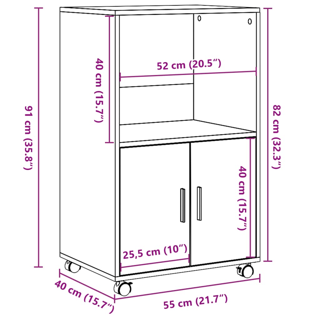 Rolling Cabinet Grey sonoma 55x40x91 cm Engineered Wood