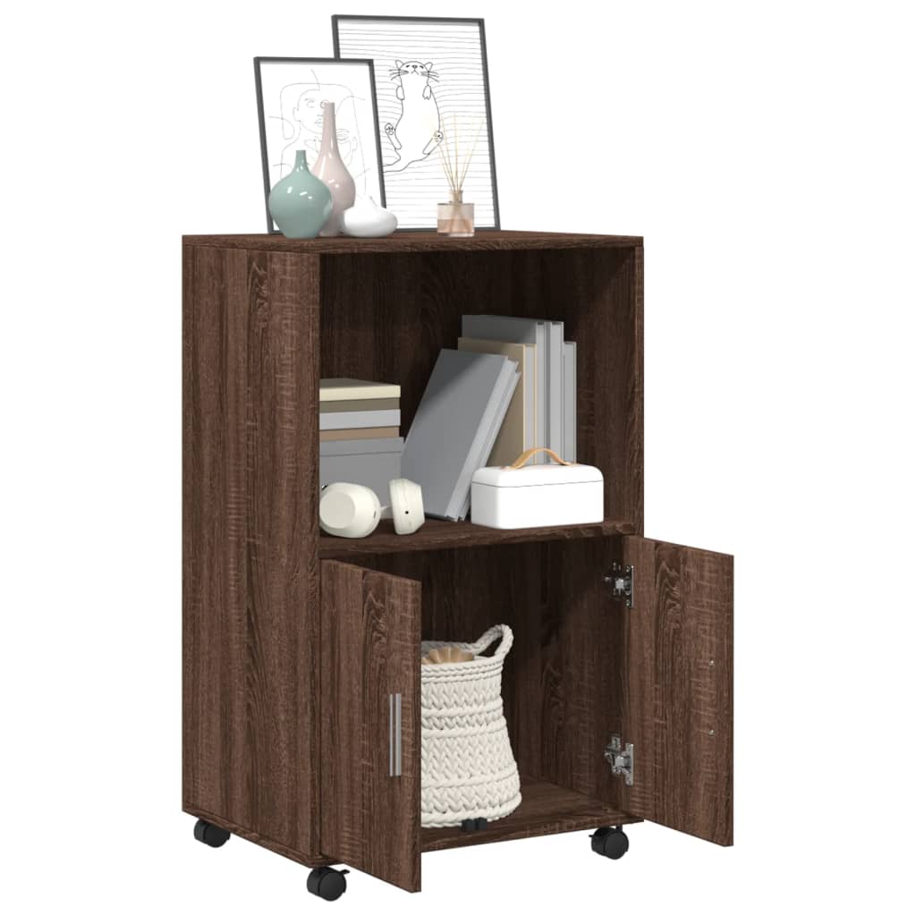 Rolling Cabinet Brown Oak 55x40x91 cm Engineered Wood